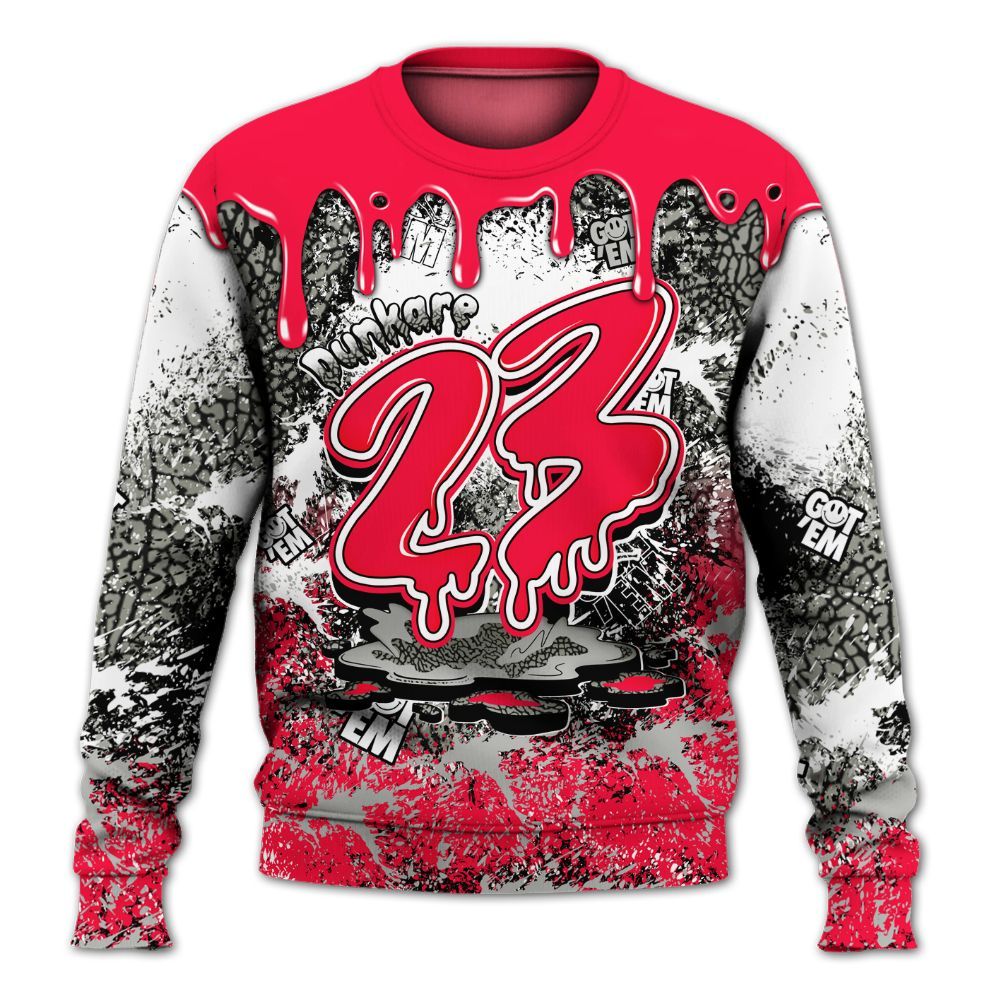 Sweatshirt To Match Retro Fire Red 3s - Dripping 23 Drip All Over Print