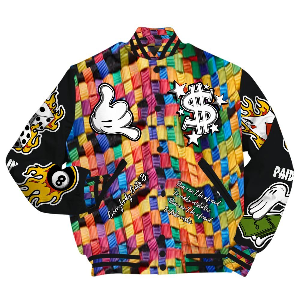 Varsity Jacket To Match Air Rainbow Weave - Everybody Paid In Full Graphic All Over Print