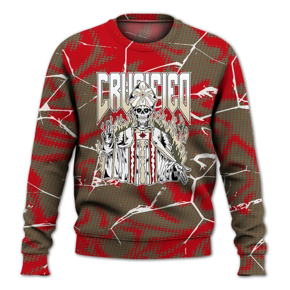 Sweatshirt To Match Travis Scott Low OG Medium Olive 1s - Crucified Skeleton Crack All Over Print