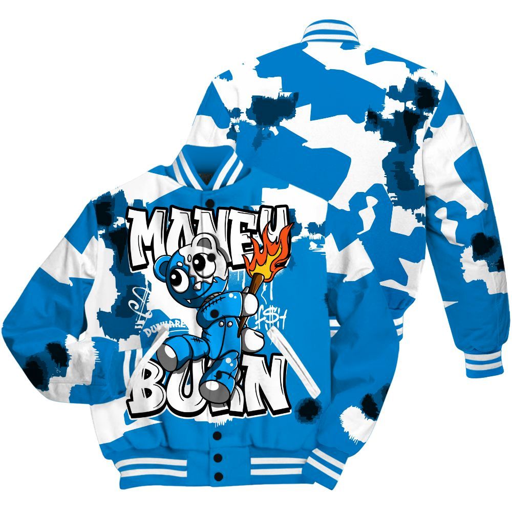 Varsity Jacket To Match Industrial Blue 4s - Money Burn Retro Military Blue 4s Outfit All Over Print