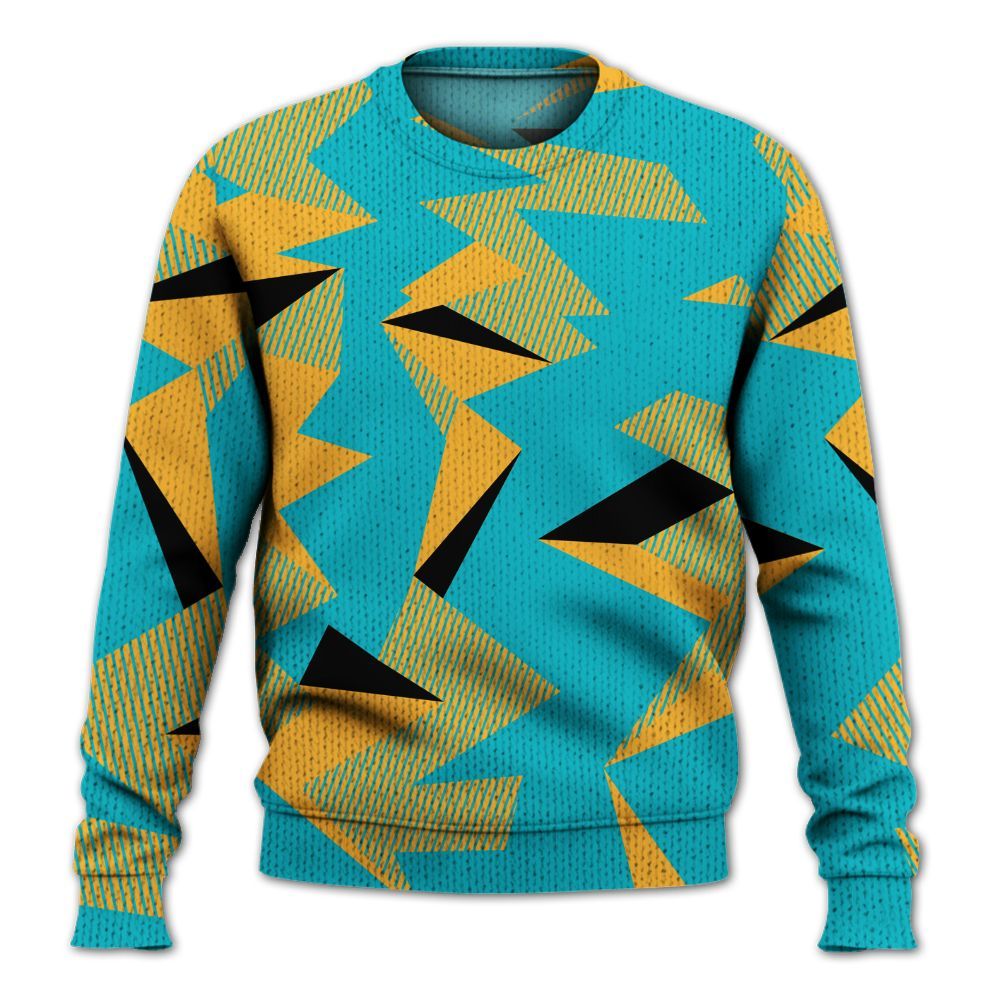 Knitted Sweater To Match Retro Aqua 5s - Geometric Camouflage Pattern