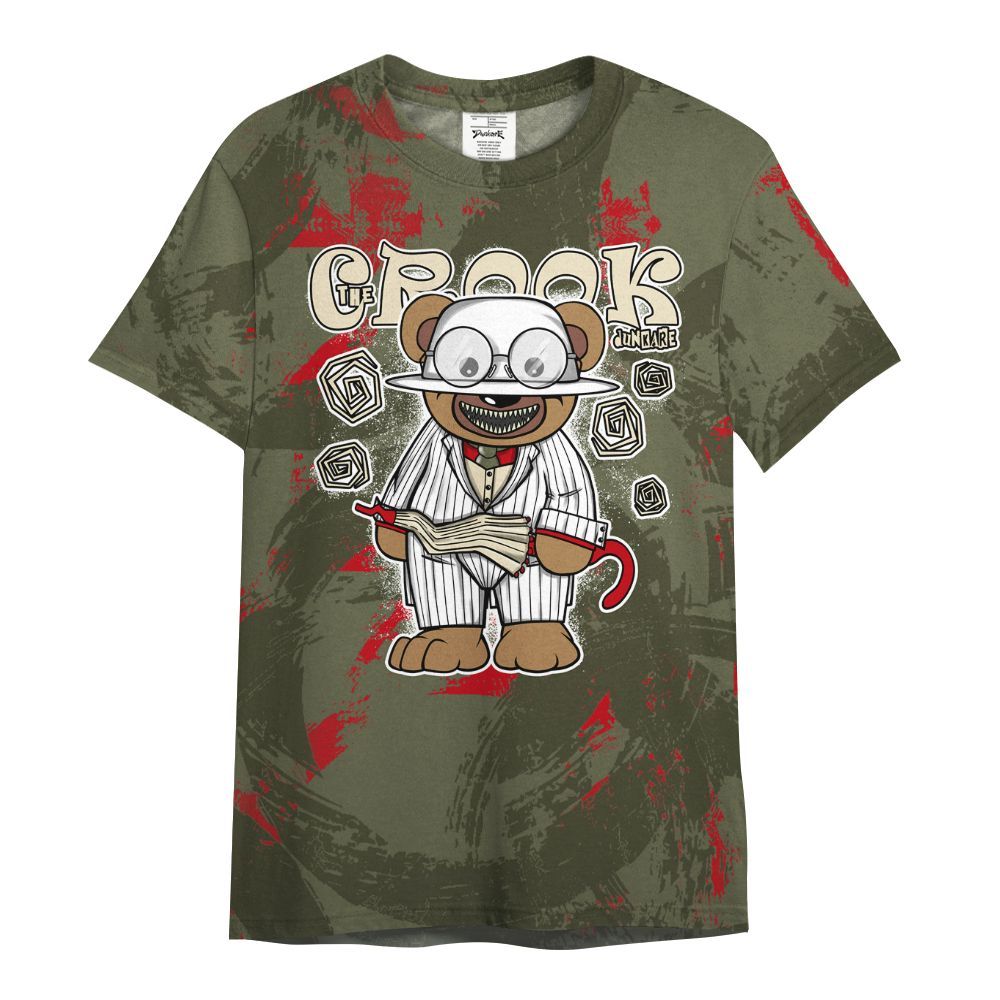 Shirt To Match Travis Scott Low OG Medium Olive 1s - Swindler Bear Circle Slpash All Over Print