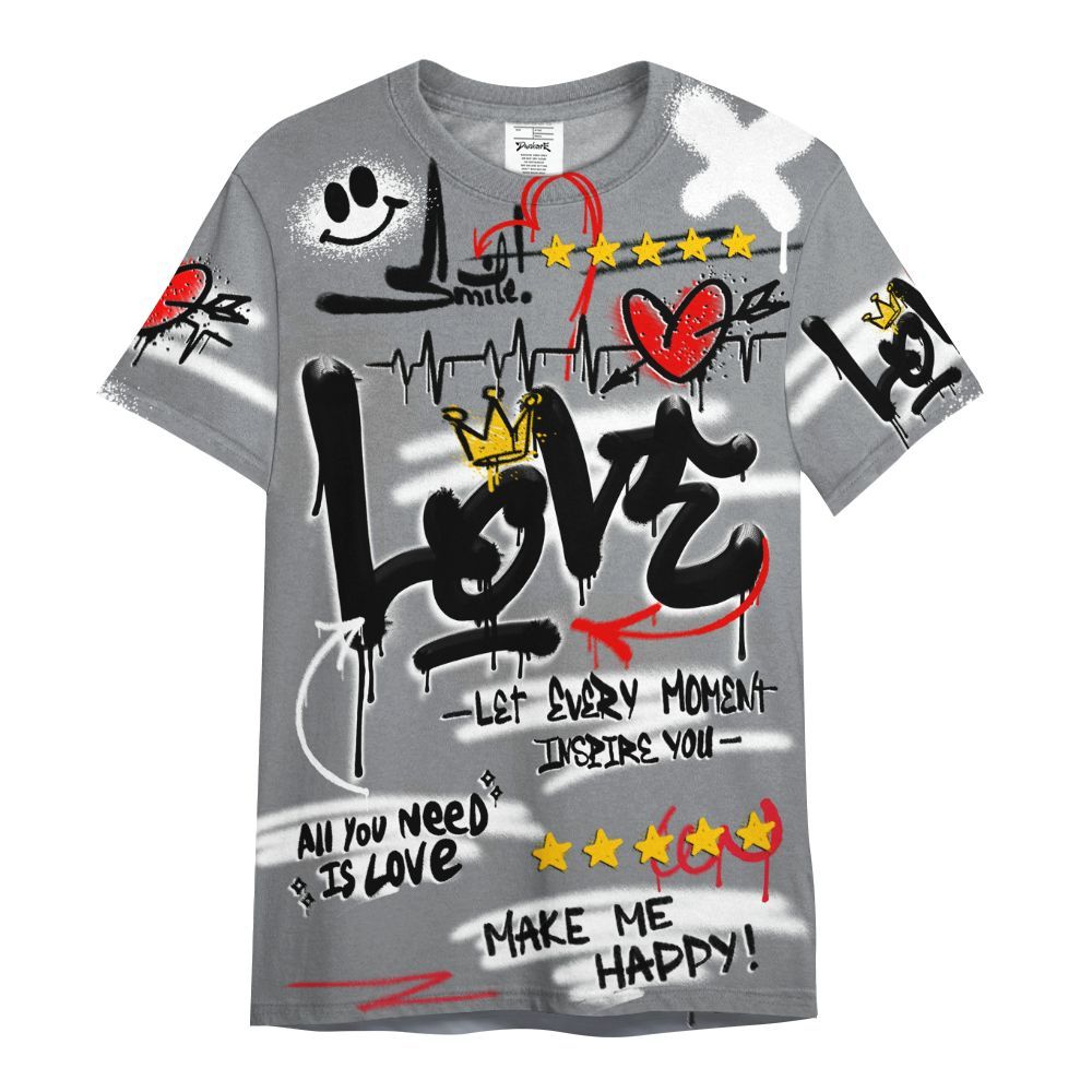 Shirt To Match Black Cement 3s - Happy Love Beats Graffiti Streetwear All Over Print