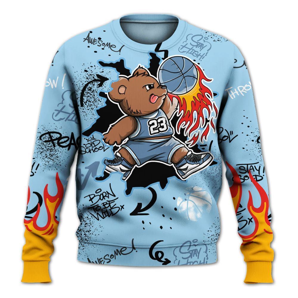Sweatshirt To Match Legend Blue 11s - Number 23 Basketball Bear Custom Name All Over Print