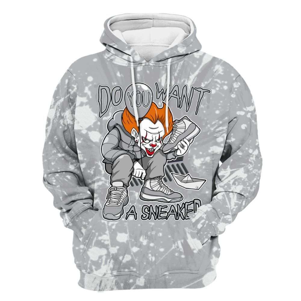Hoodie To Match Low OG Wolf Grey 1s - Clown Scary Sneakers Graphic Halloween All Over Print