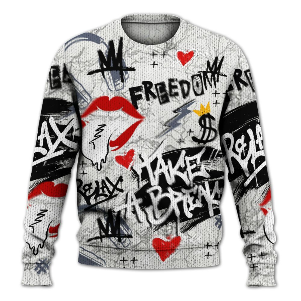 Knitted Sweater To Match Air Foamposite Jin Kazama - Take Break Freedom Graffiti Streetwear