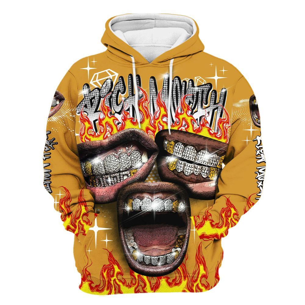 Hoodie To Match Dunk Low Wheat Pale Ivory - Rich Mouth Fire Rap Retro 90s All Over Print