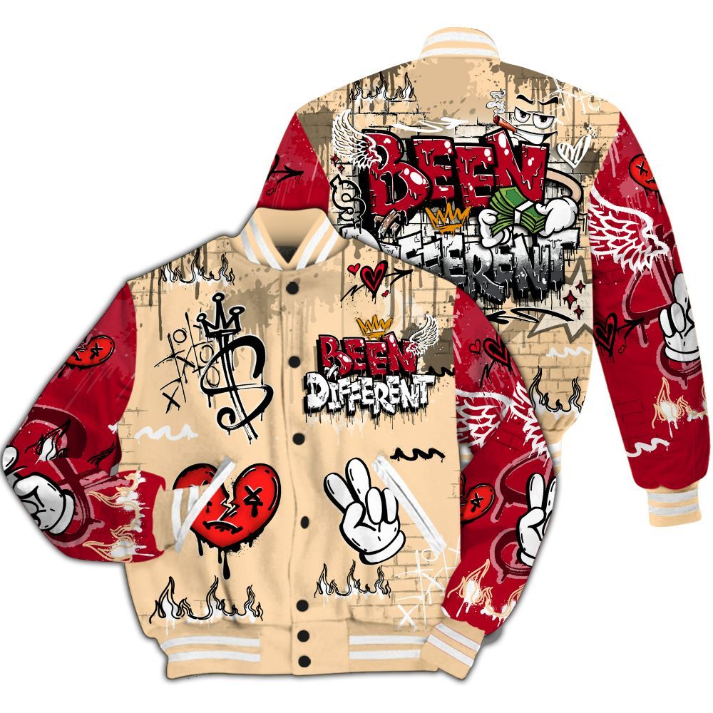 Varsity Jacket To Match Retro Pizza GS 4s - Been Dif2erent Drip Graffiti All Over Print