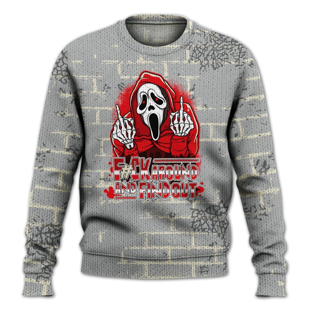 Knitted Sweater To Match Cement Grey 3s - F#CK And Find Out Graphic Halloween