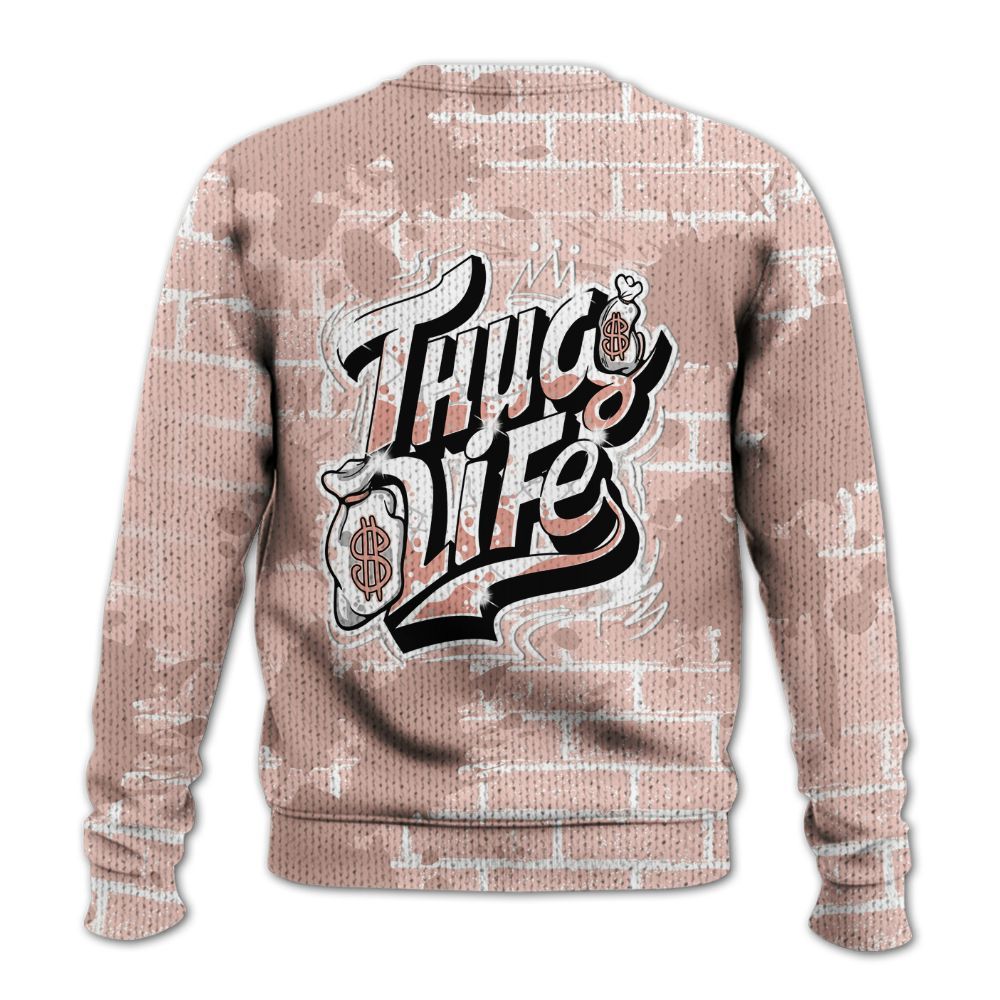 Knitted Sweater To Match Low Legend Pink 11s - Free Thug Living Graphic Brick Art