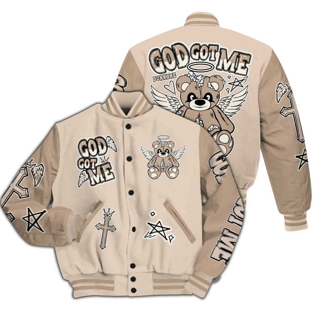 Varsity Jacket To Match Untouchable And Moments Cream - Gods Guides Me Bear All Over Print