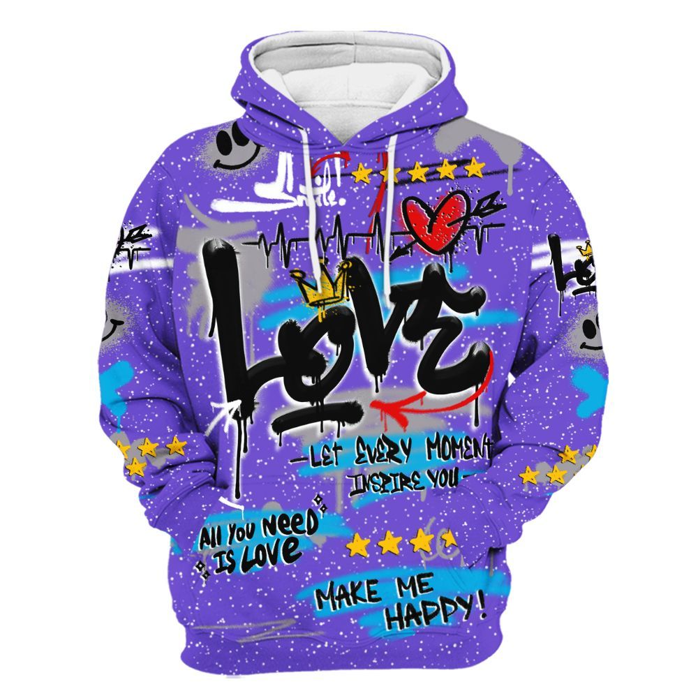 Hoodie To Match Retro Aqua 8s - Happy Love Beats Graffiti Streetwear All Over Print