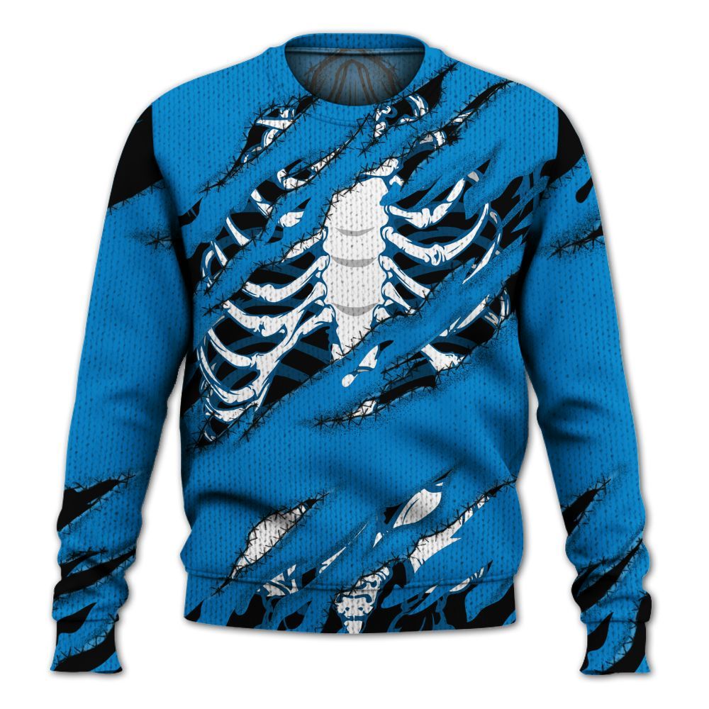 Knitted Sweater To Match Industrial Blue 4s - GOT 'EM Skeleton Scratch Military Blue 4s