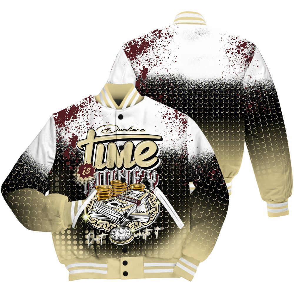 Varsity Jacket To Match Women Phantom 12s Shirt, Halftone Time Is Money All Over Print