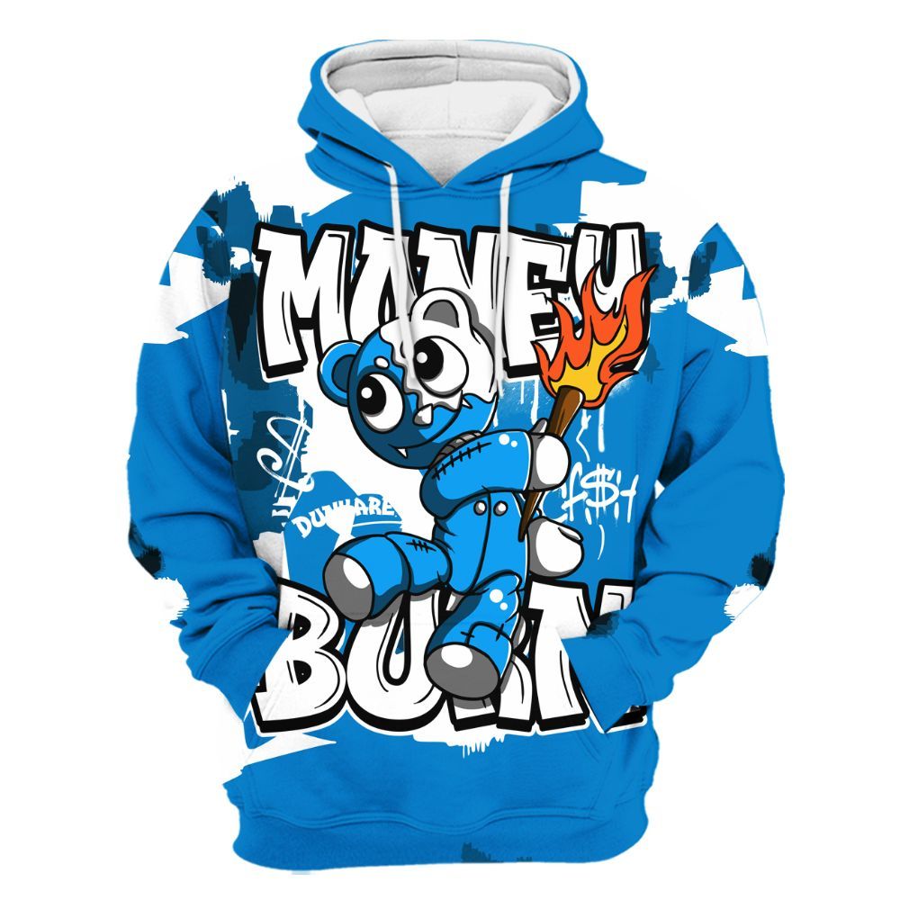 Hoodie To Match Industrial Blue 4s - Money Burn Retro Military Blue 4s Outfit All Over Print