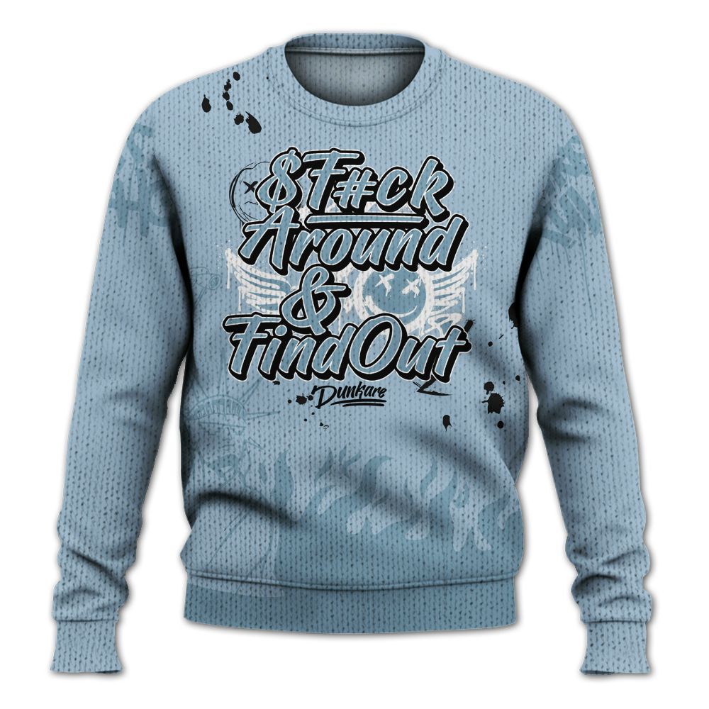 Knitted Sweater To Match Mid Ice Blue 1s - Graphic Fck Around Find Out