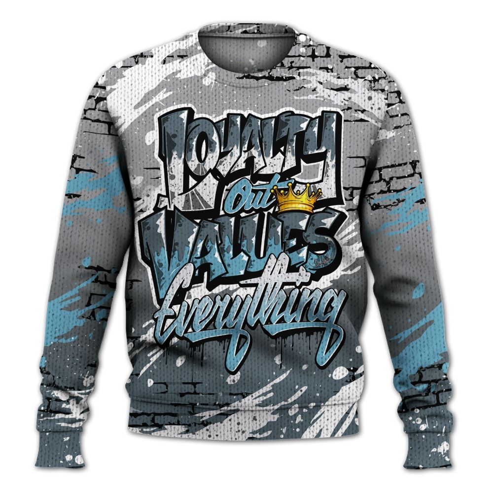 Sweater To Match Retro Light Graphite Wolf Grey 5s - Values Of Loyalty Drip Graphic