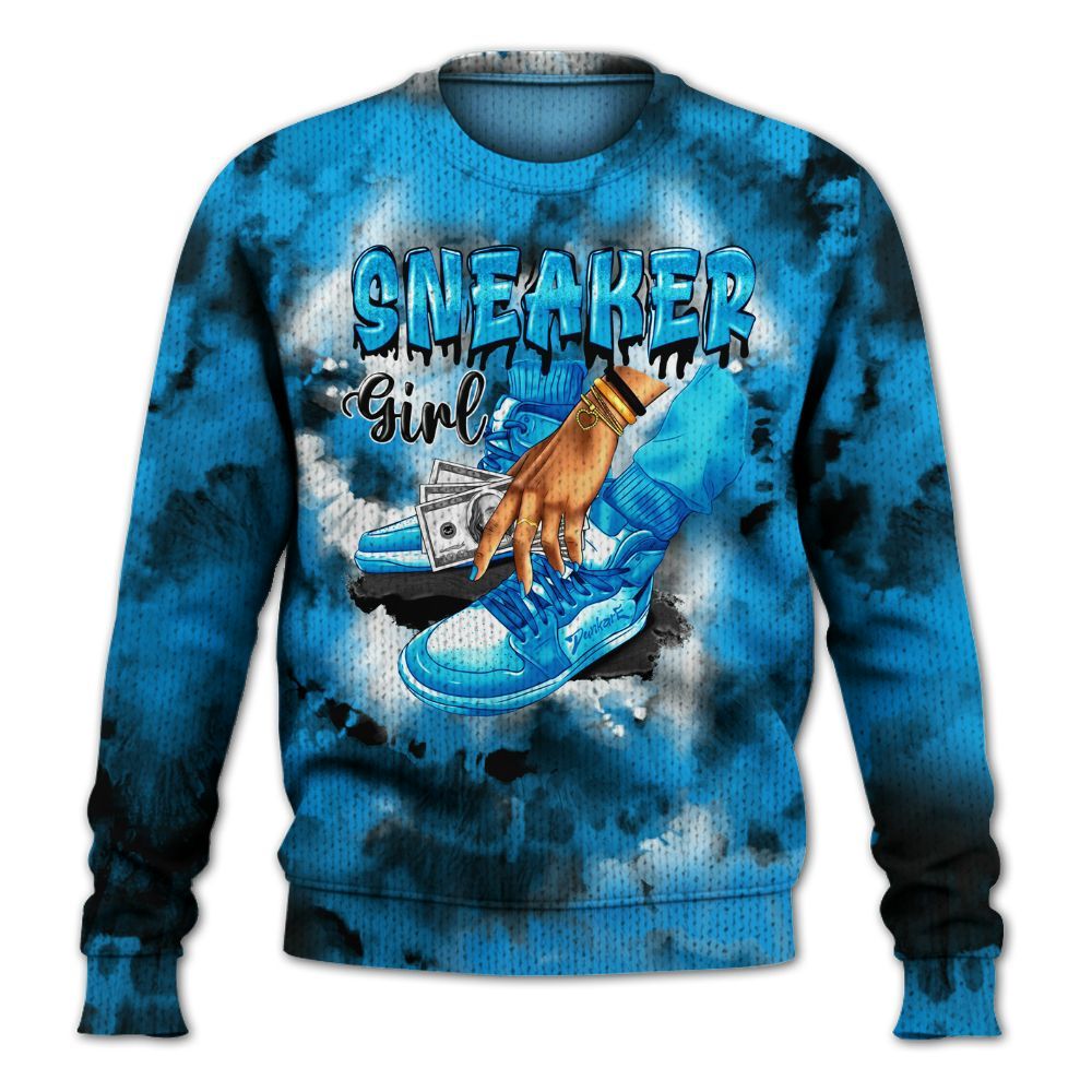 Knitted Sweater To Match Black University Blue 2022 13s - SNEAKER Girl Money Drip Tie Dye