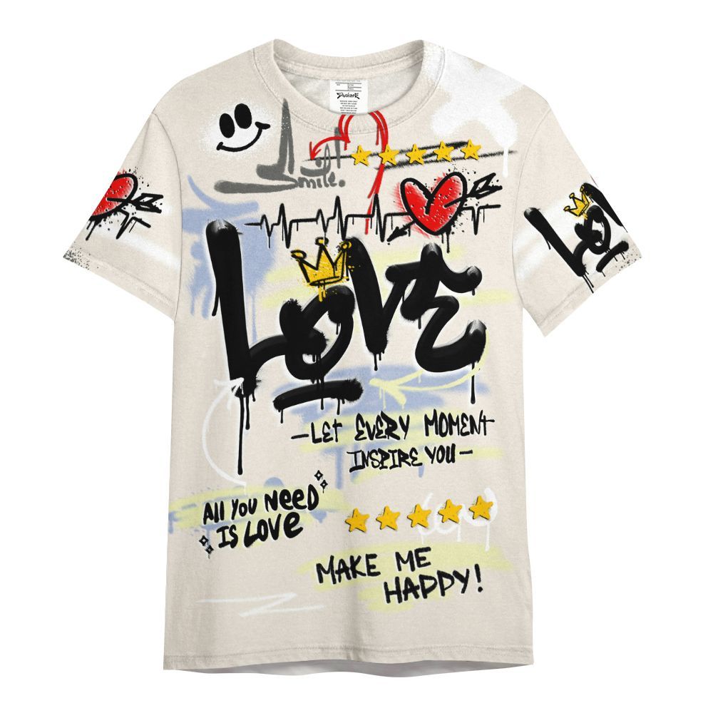 Shirt To Match Luminous Green 5s - Happy Love Beats Graffiti All Over Print