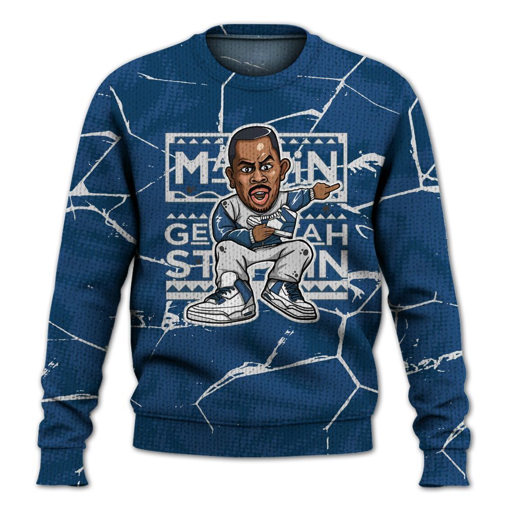Knitted Sweater To Match High OG Midnight Navy 1s - Get Tag Sneakers Steppin' Graphic Crack