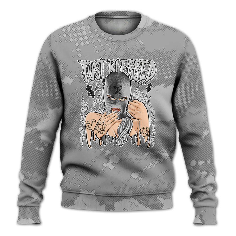 Sweatshirt To Match Black Wolf Grey 12s - Blessed!! Smoke Dot All Over Print