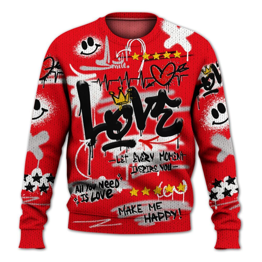 Knitted Sweater To Match Air Max 1 Low Poly - Happy Love Beats Graffiti Streetwear