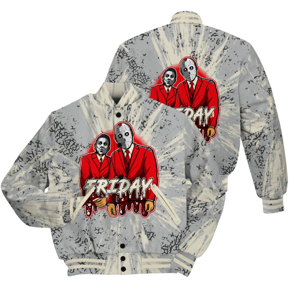 Varsity Jacket To Match Cement Grey 3s Shirt - Friday Halloween Graphic Luxury All Over Print