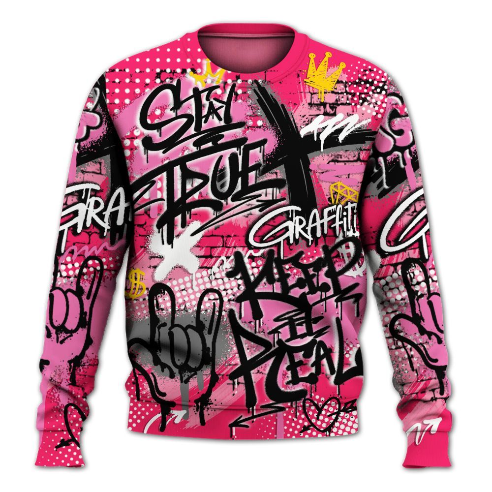 Sweatshirt To Match Air VaporMax Plus Triple Pink - True It Real Graffiti Streetwear All Over Print
