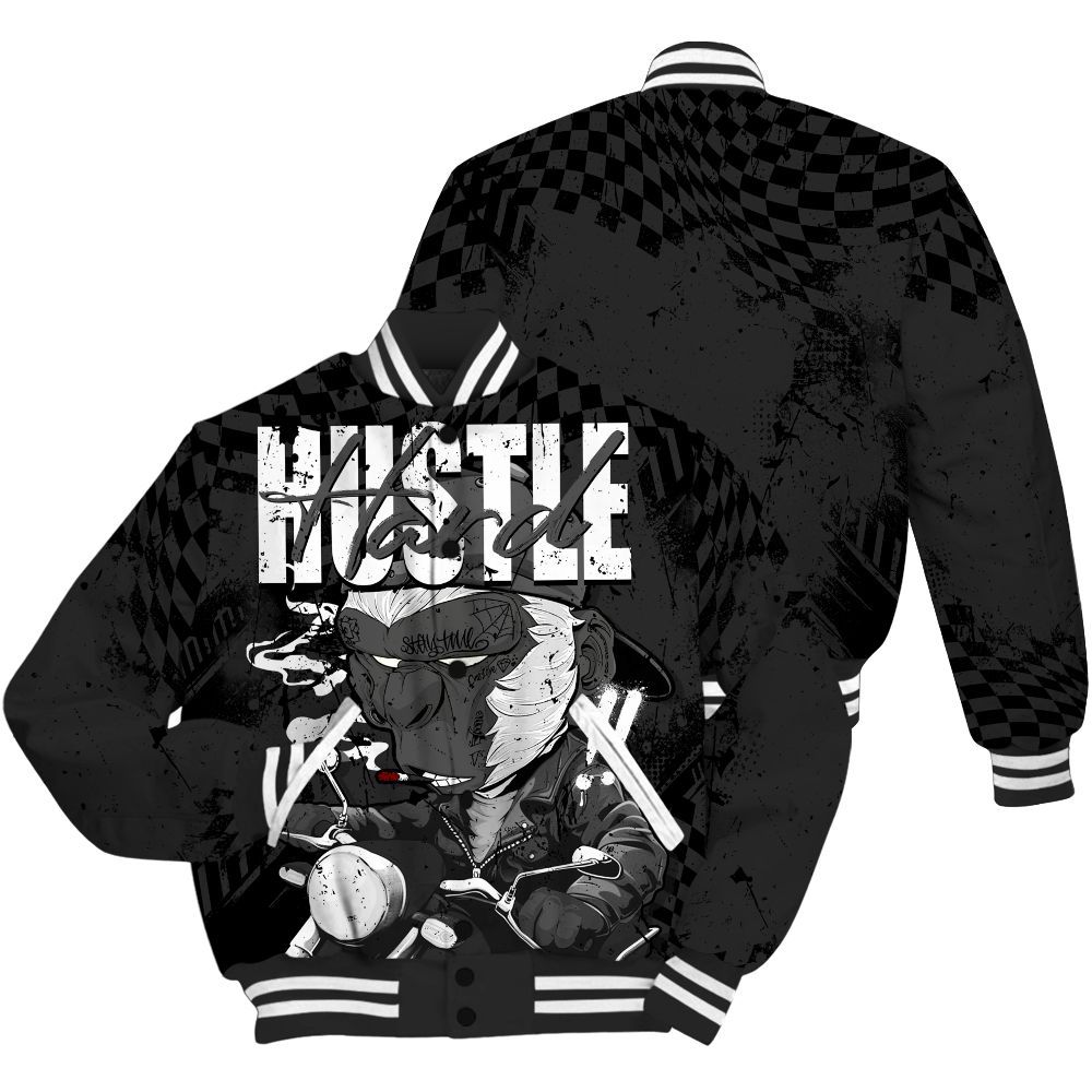Varsity Jacket To Match White Thunder 4s - Hustle Hard Monkey All Over Print