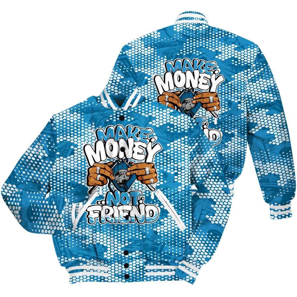 Varsity Jacket To Match Powder Blue 9s Shirt - Make Moneys Not Friend Graphic Banknotes All Over Print