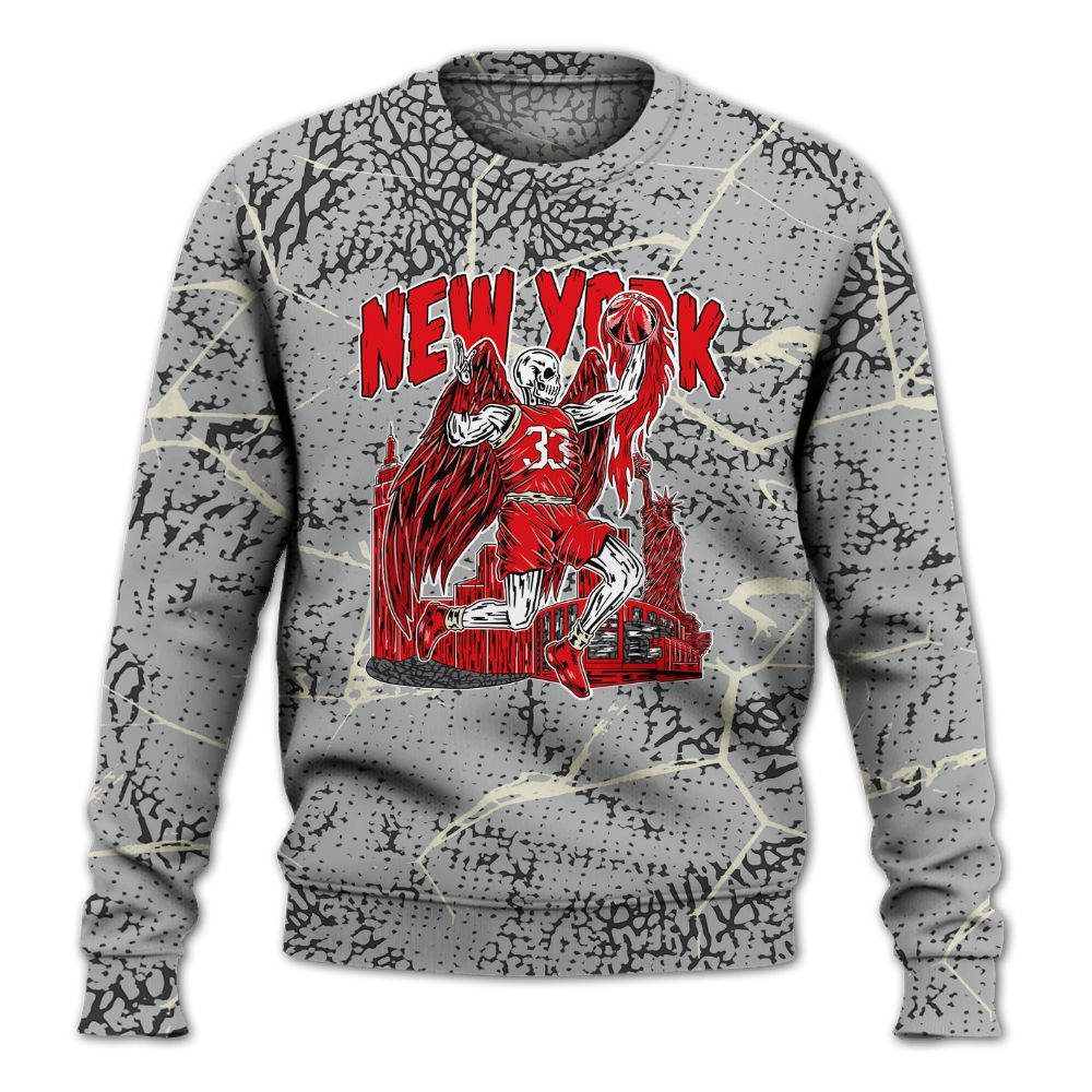 Sweatshirt To Match Cement Grey 3s - Ewing Era Skeleton Crack All Over Print