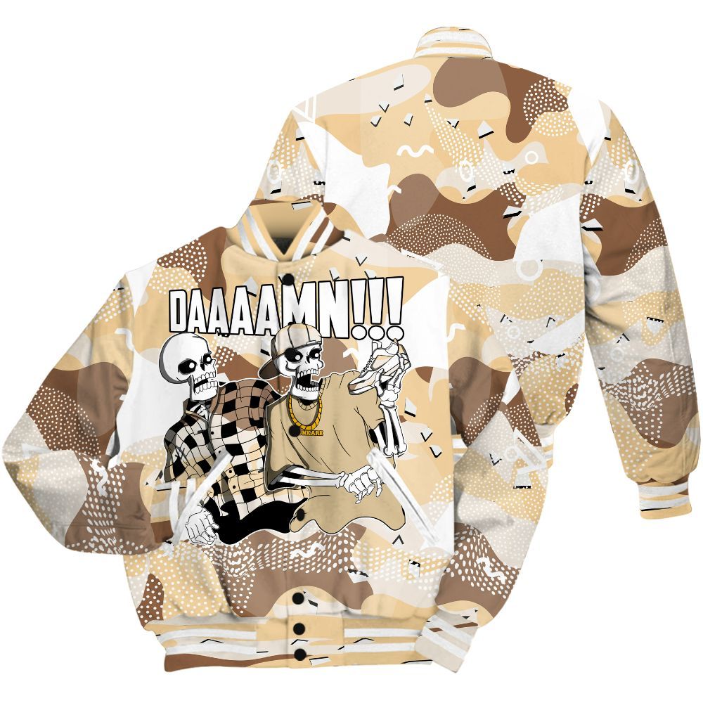 Varsity Jacket To Match Desert Camo 3s - Graphic Meme Damnn All Over Print