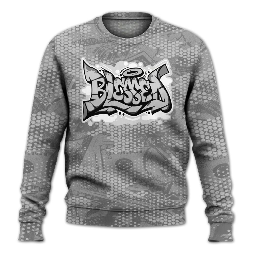 Sweatshirt To Match Black Wolf Grey 12s - Blessing Graphic Banknotes All Over Print