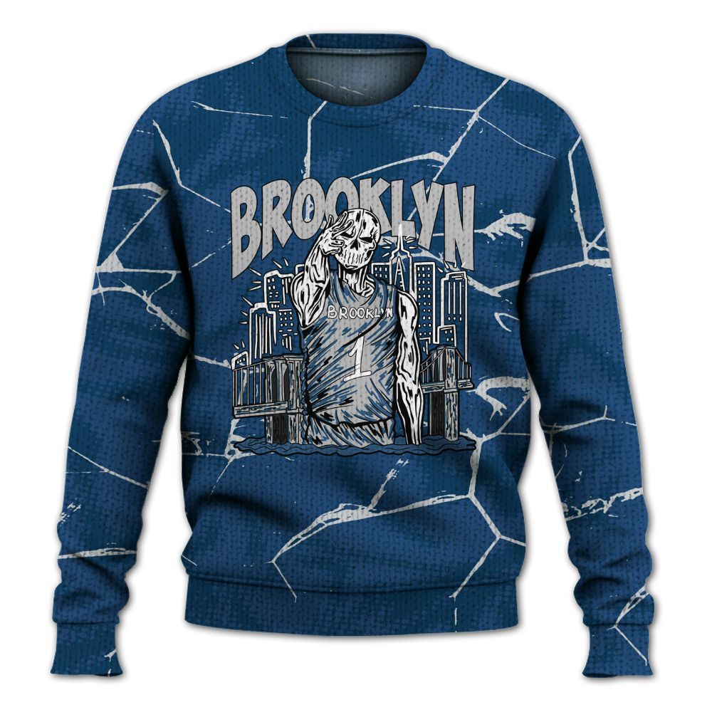 Knitted Sweater To Match High OG Midnight Navy 1s - Brooklyn's Skeleton Crack