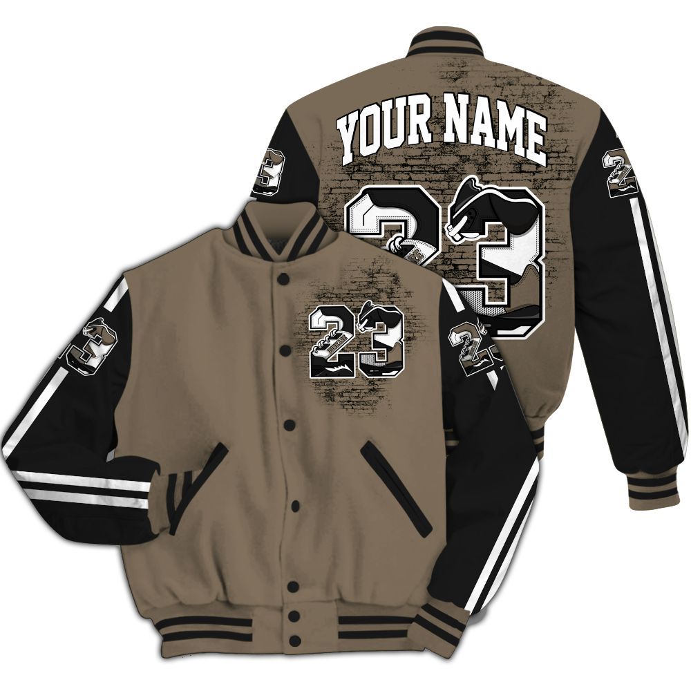 Varsity Jacket To Match Low OG Dark Mocha 1s - Custom Name Number 23 5s All Over Print