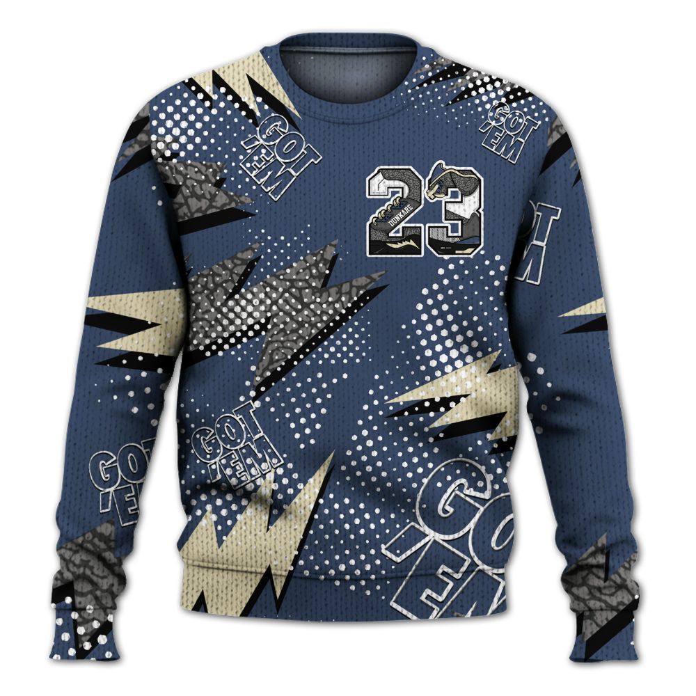 Knitted Sweater To Match Diffused Blue 3s - Custom Name Number 23 5s