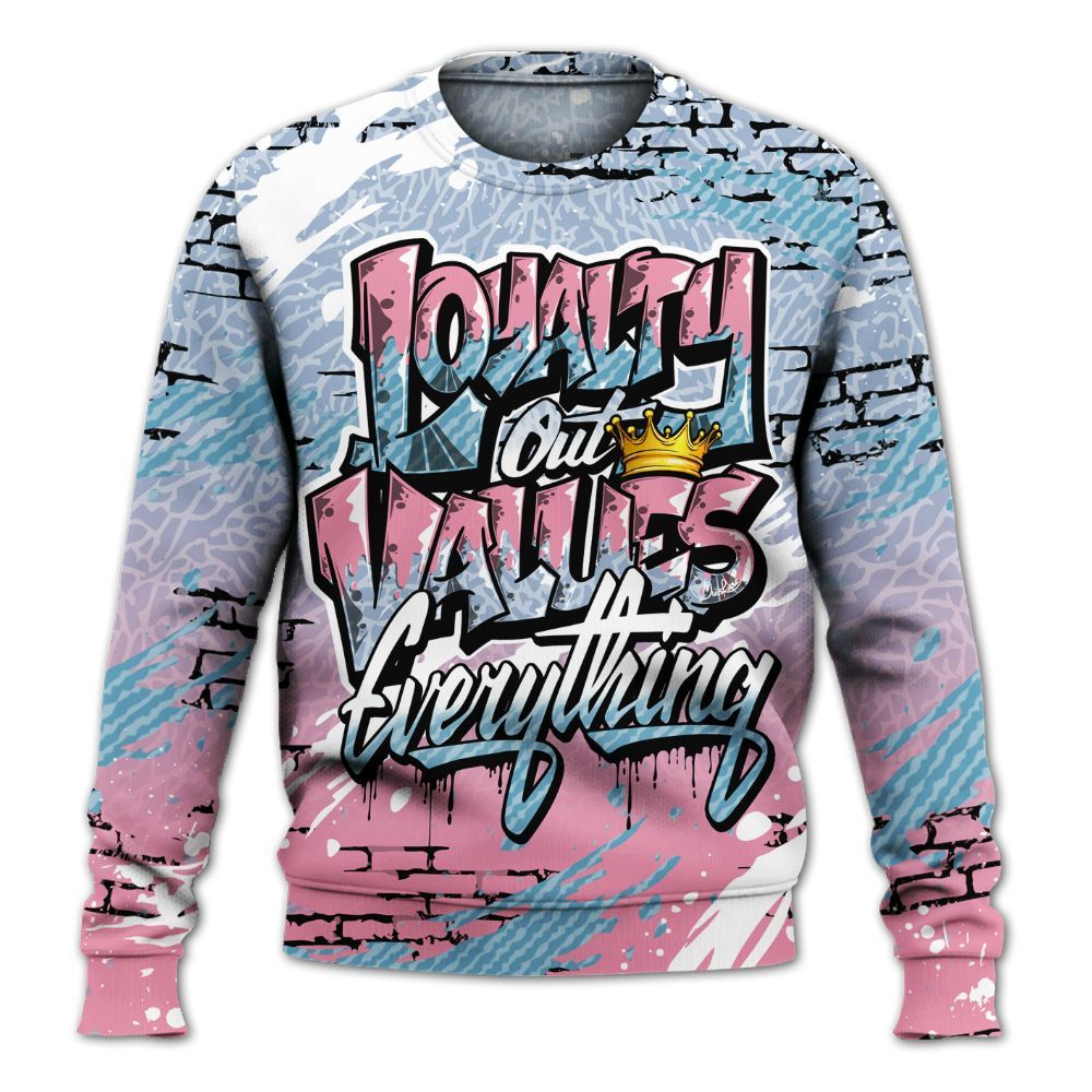 Sweatshirt To Match Denim Pink Glow 3s - Values Of Loyalty Drip All Over Print