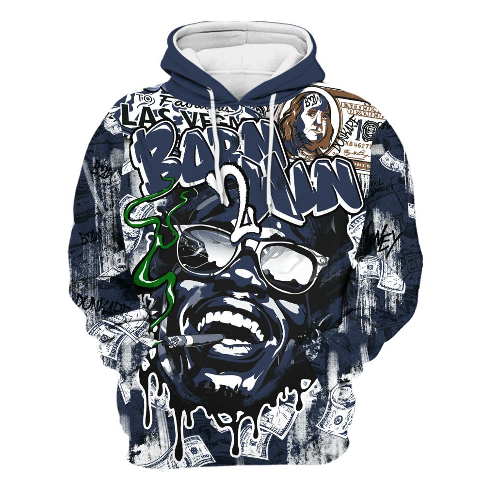 Hoodie To Match Midnight Navy 13s - Born To Win Money All Over Print