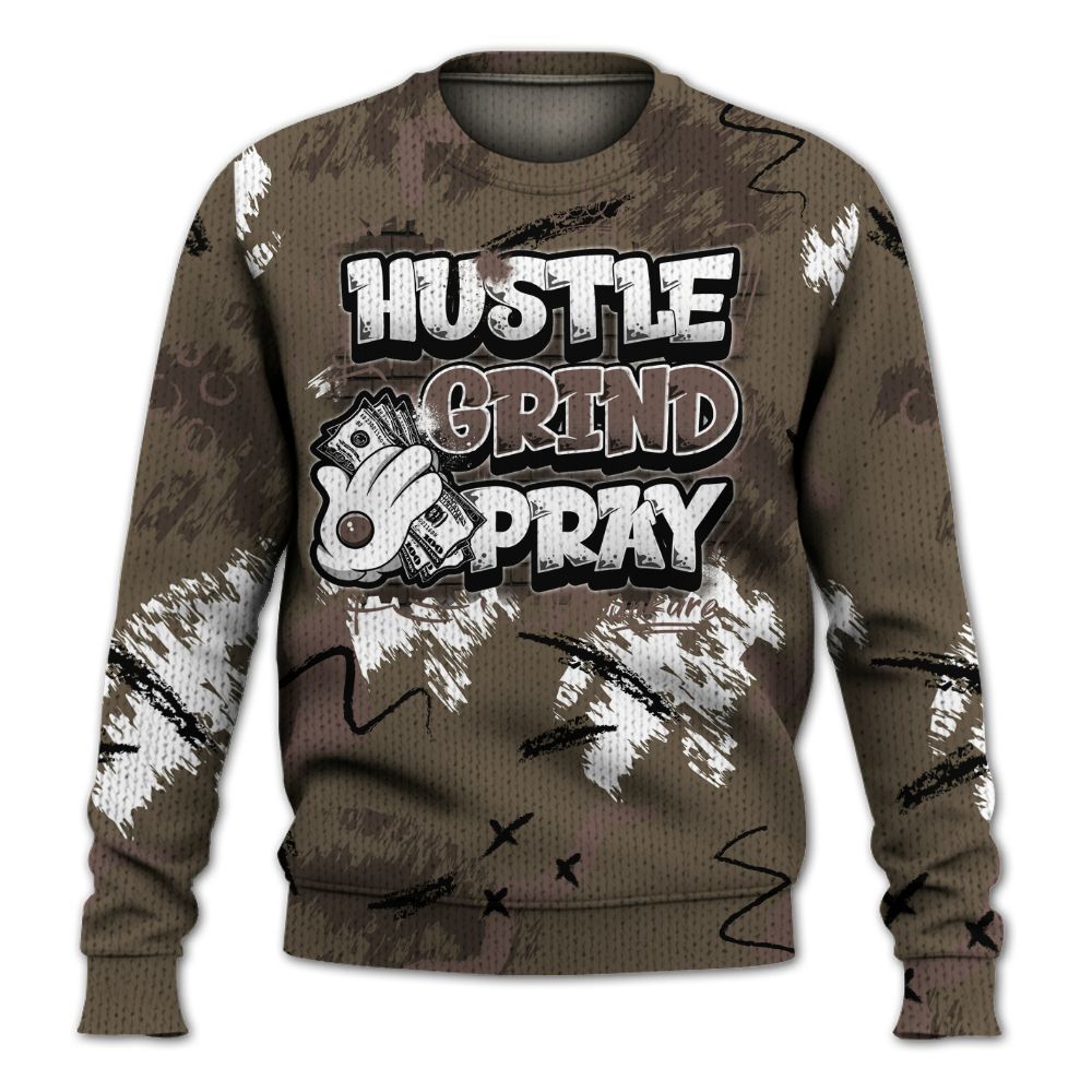 Sweater To Match AMM Dark Mocha 4s - Hustle Grind Pray Graphic Street Style Graphic