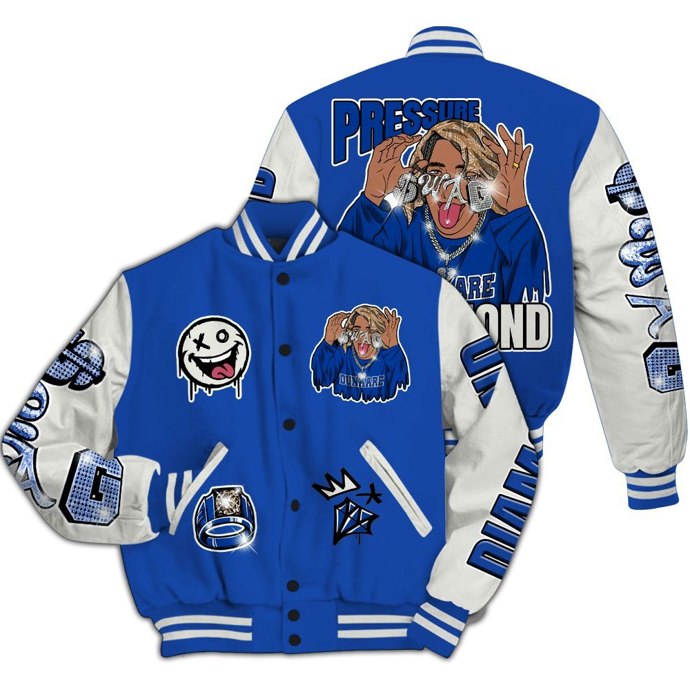 Varsity Jacket To Match Dunk High Racer Blue - Pressures Makes Varsity Jacket To Match All Over Print