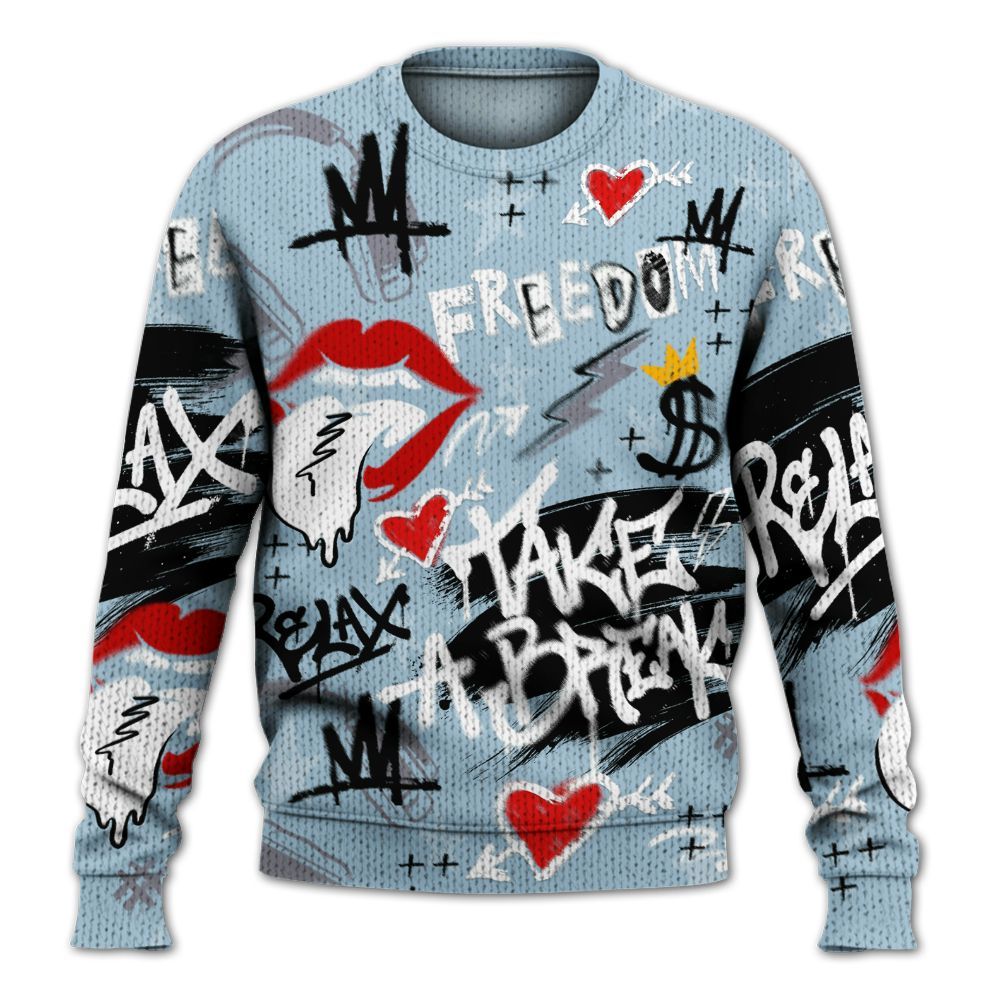 Knitted Sweater To Match Chambray 7s - Take Break Freedom Graffiti Streetwear