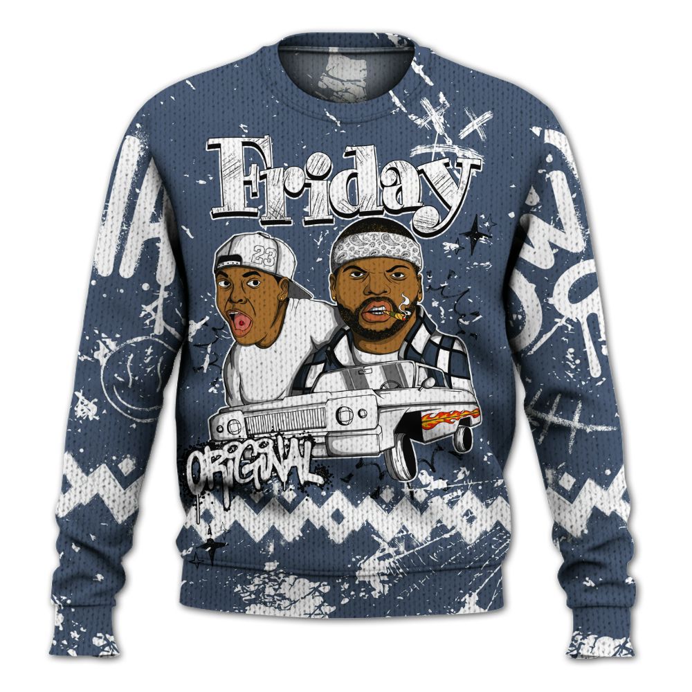 Knitted Sweater To Match Low Diffused Blue 11s - Friday Sneaker Crayon