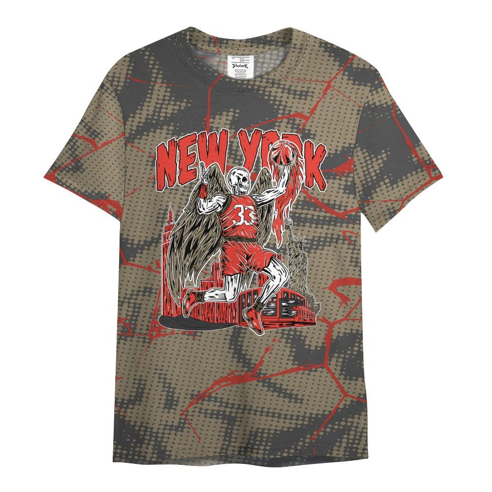 Shirt To Match Olive 9s - Ewing Era Skeleton Crack All Over Print