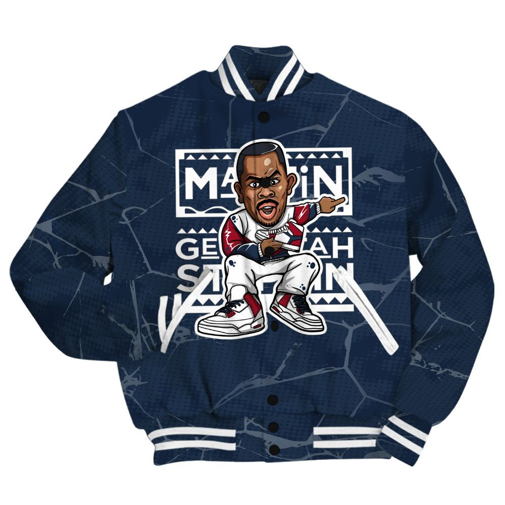 Varsity Jacket To Match White Midnight Navy 6s Shirt - Get Tag Sneakers Steppin' Graphic Crack All Over Print