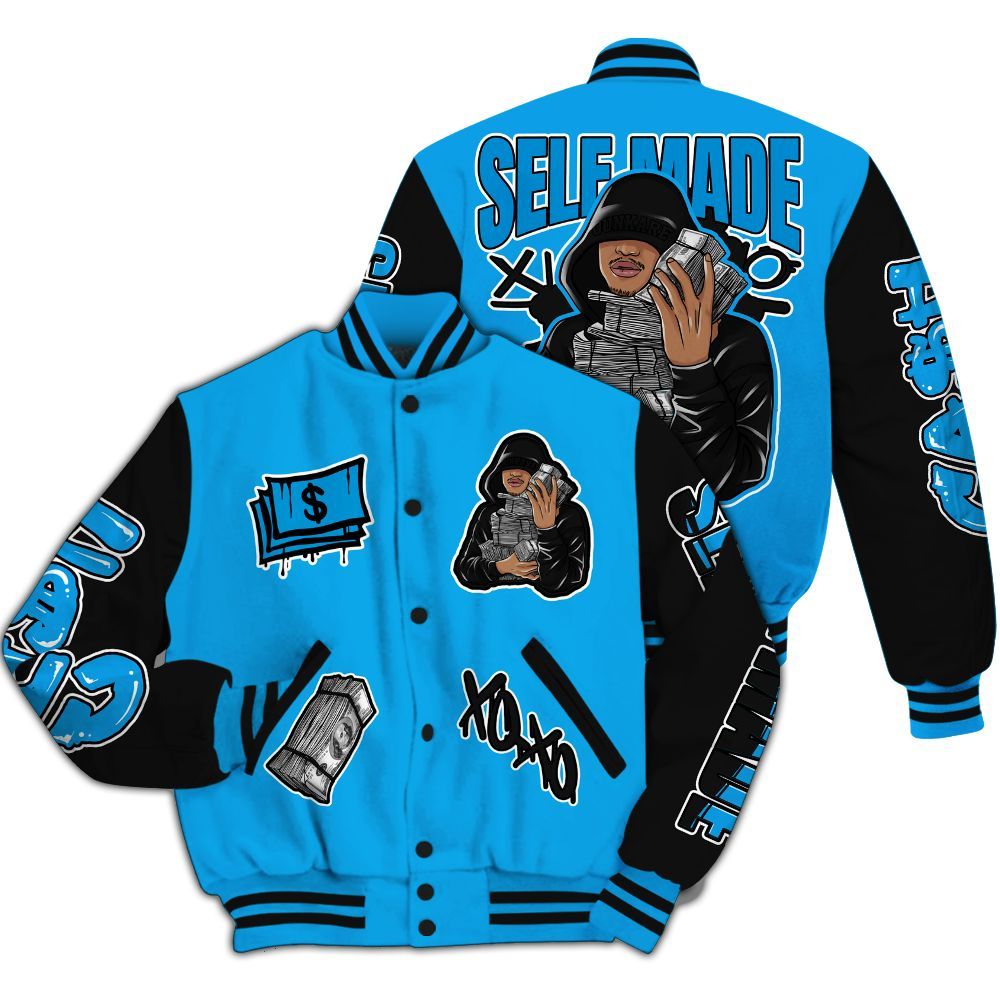 Varsity Jacket To Match Black University Blue 2022 13s - Selfmade Unique All Over Print