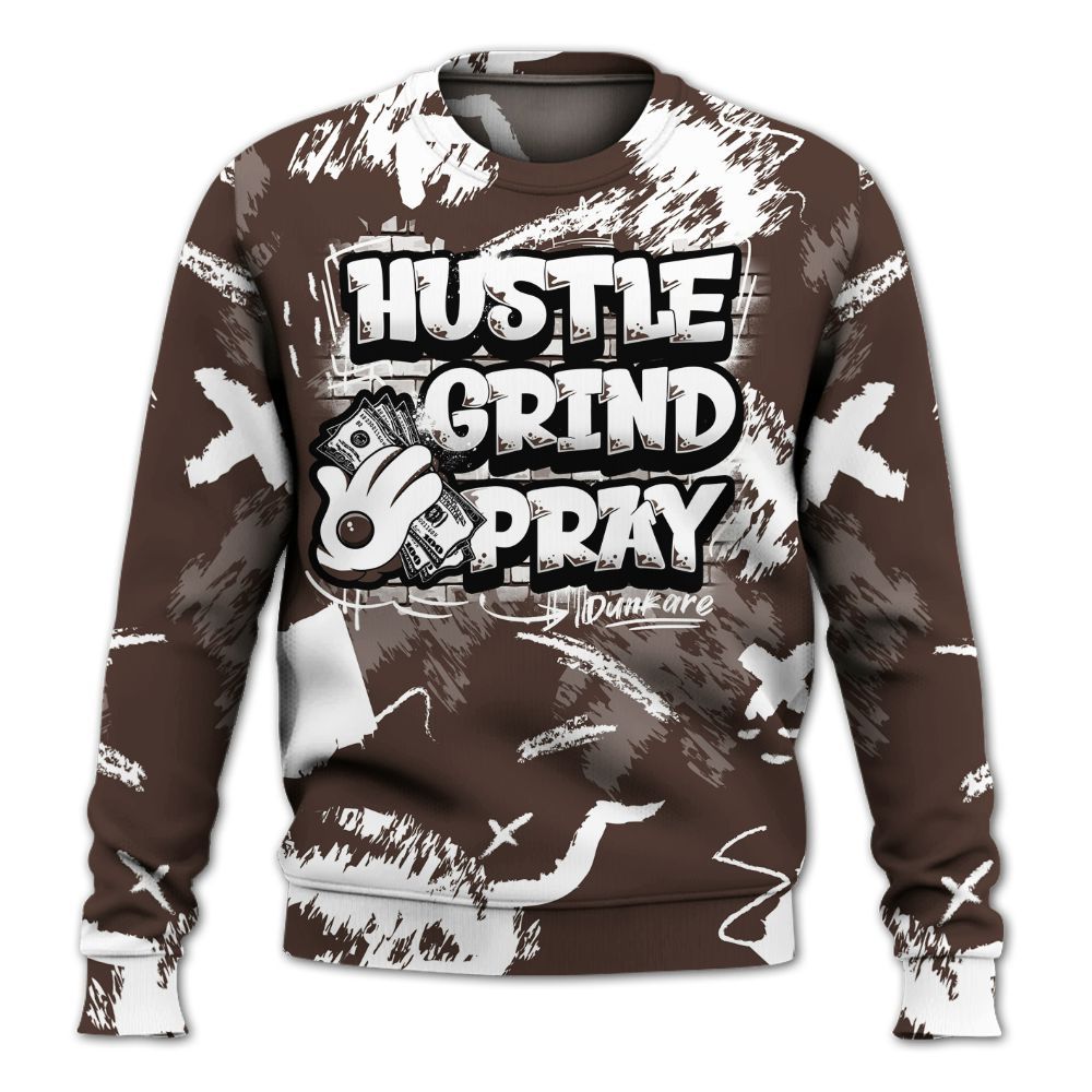 Sweatshirt To Match SoleFly Cafecito 12s - Hustle Grind Pray Retro All Over Print