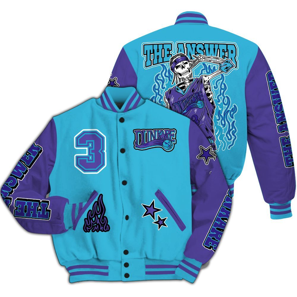 Varsity Jacket To Match Retro Aqua 6s - Allen Answer Skeleton All Over Print