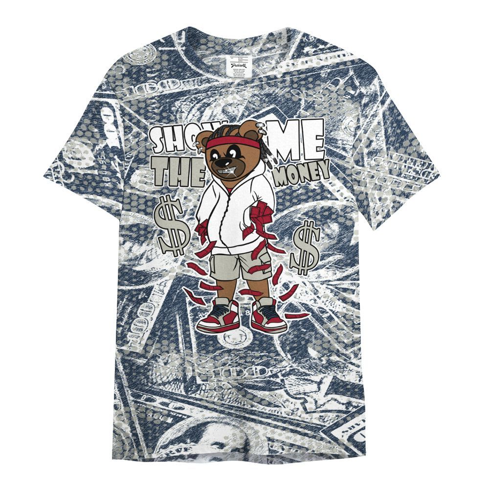 Shirt To Match White Midnight Navy 6s - Show Me Bear Banknotes Art All Over Print