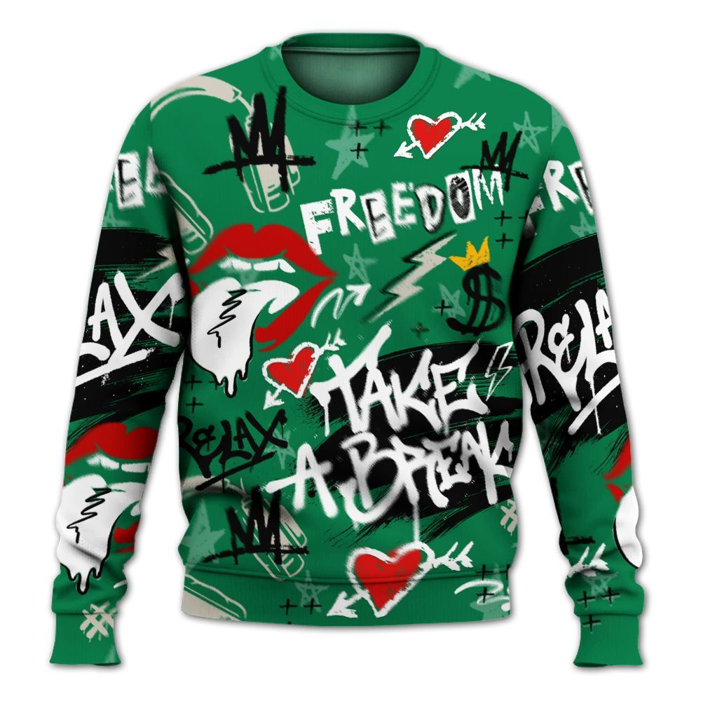 Sweatshirt To Match Lucky Green 2s - Take Break Freedom Graffiti Streetwear All Over Print
