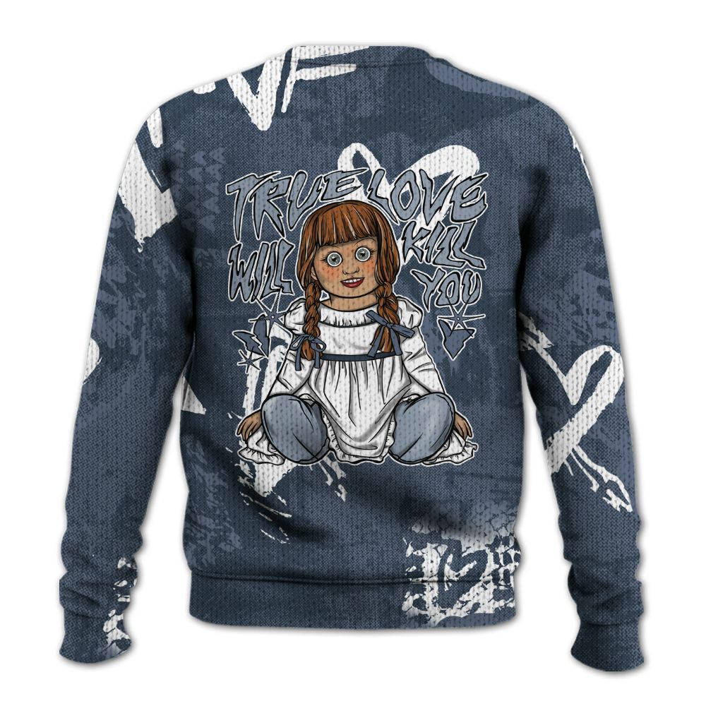 Knitted Sweater To Match Low Diffused Blue 11s - Genuine Loves Bear Heart Grunge